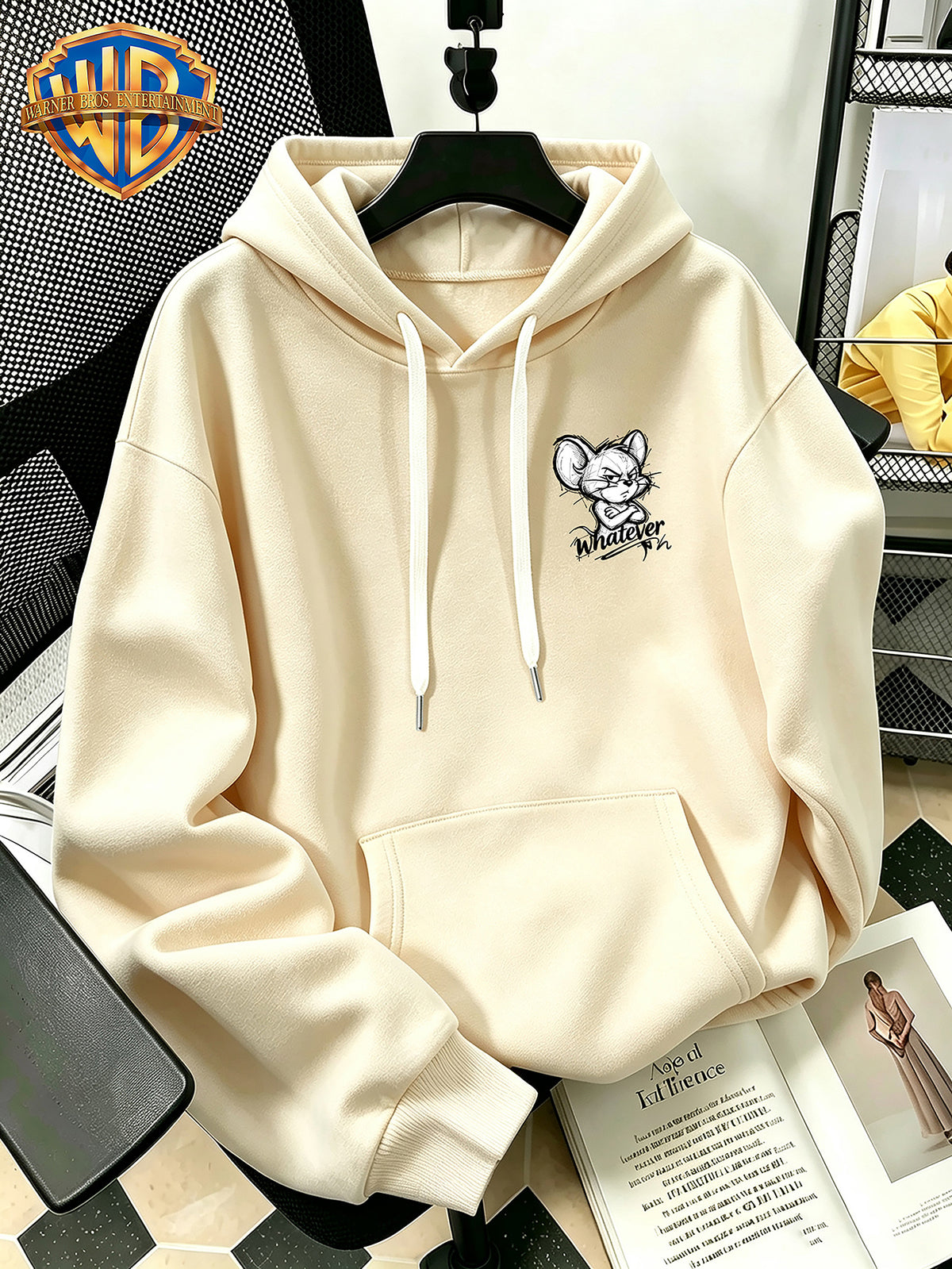 Halloween/Back to School/Date Night/Father'S Day Gift Choice - Sketch Style Cute Little Mouse Print Hoodie - Men'S Essential Hoodie with Pockets And Drawstring Design, Ideal for Warmth, Perfect for Casual Wear Or Outdoor Activities - Unisex - Apricot