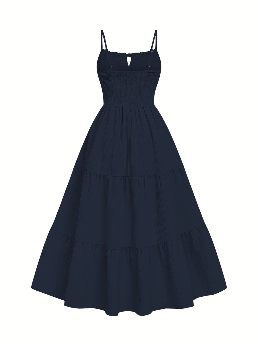 Dress, Lace Detail, Elegant Design, Suitable for Beach, Vacation, And Casual Wear - Navy Color