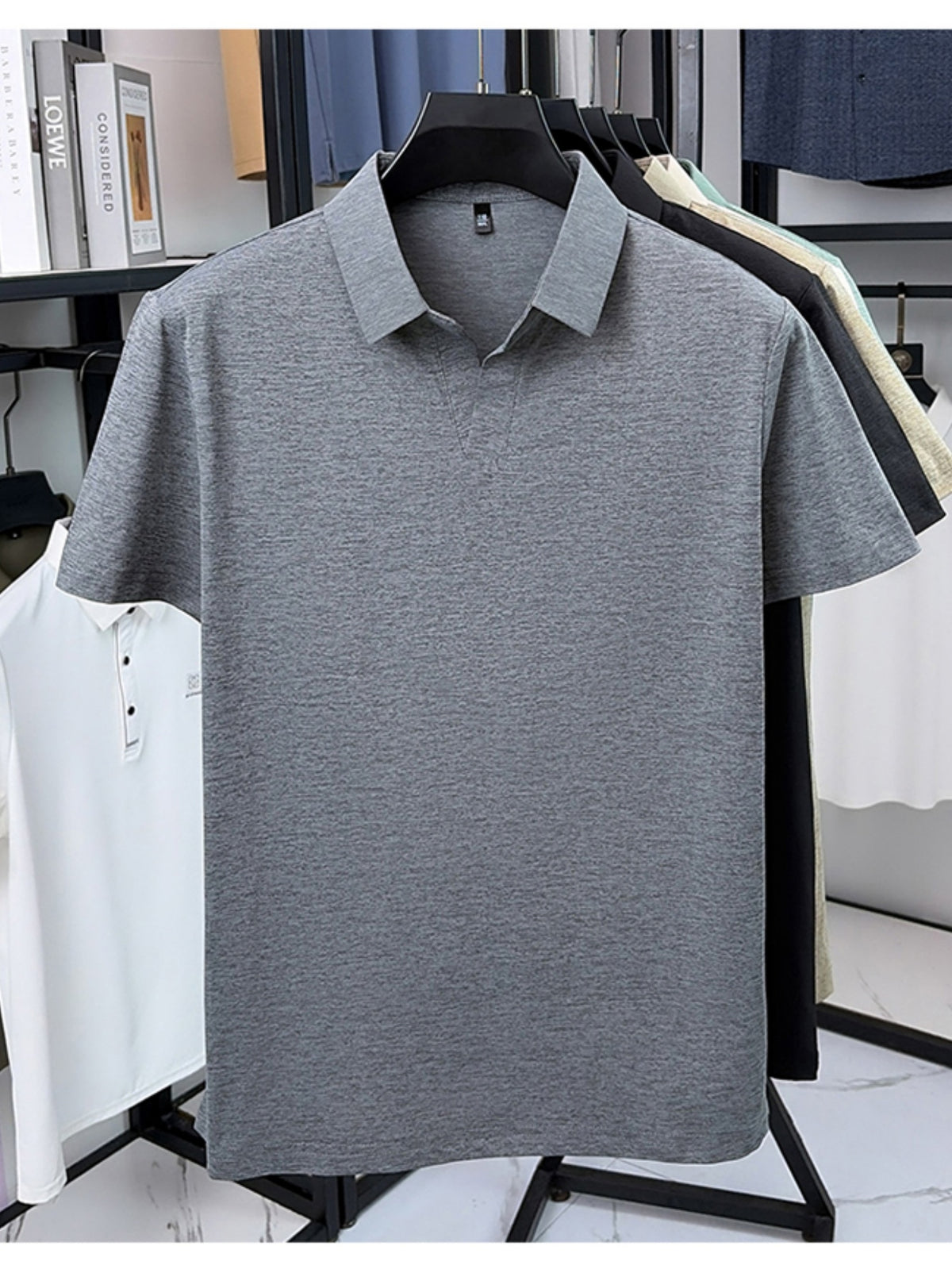Summer New V-Neck Open Collar Chinese Style Short Sleeve Men'S T-Shirt, Cool Casual All-Match Thin Men'S Top, Refreshing Quick-Dry, Durable And Skin-Friendly Clothing BD58666 - Grey