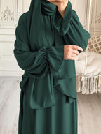 1pc Fashionable, Elegant and Casual One-piece Solid-colored Bellows Sleeve Suitable for Daily Wear. Loose and Comfortable Women's Abaya Robe.abayas for Women Muslim Kleider Damen Abaya for Women Stylish Khimar Ladies Abaya - Dark Green