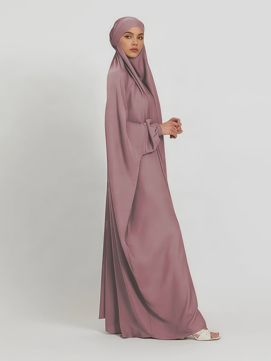 1pc Jilbab, 1pc Khimar with a Rich Drape, Cuffed Sleeves, and a Loose Fit, Suitable for Busy Daily Wear or Worship - Pale Pinkish Gray
