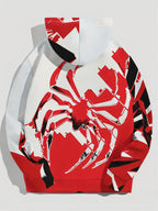 Digital Print - Men's Hooded Sweatshirt, Red and Black Spider City Theme Print, Drawstring Hood with Kangaroo Pocket Pullover Style, for Men's Daily Commuting, Outdoor Outings, and Friend Gatherings, Trendy and Cool Street Style Loose-Fit Long-Sleeve - Mixed colors