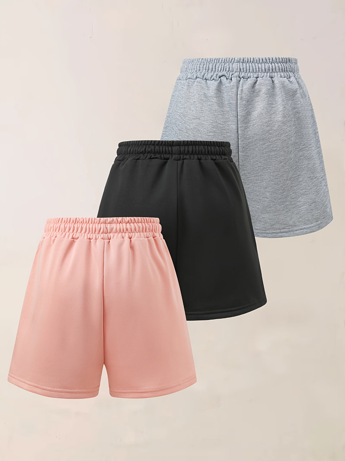 3pcs Women's Elegant Casual Joggers - Heart Print, Drawstring Loose Fit Summer Vacation s Pants, Machine Washable - Gray+Pink+Black