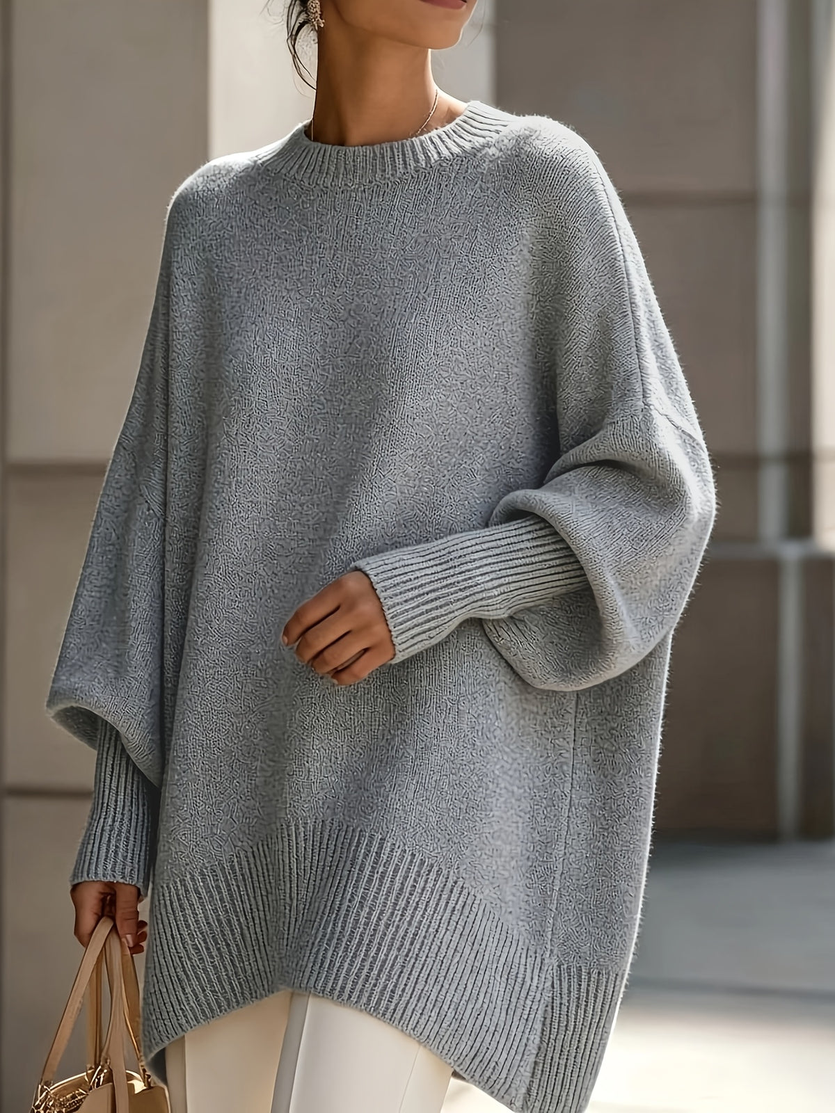 New Autumn/Winter Loose-Fit Crewneck Sweater for Women, Soft, Skin-Friendly, and Flowy for a Effect, Simple and Versatile for Daily Commuting - Grey