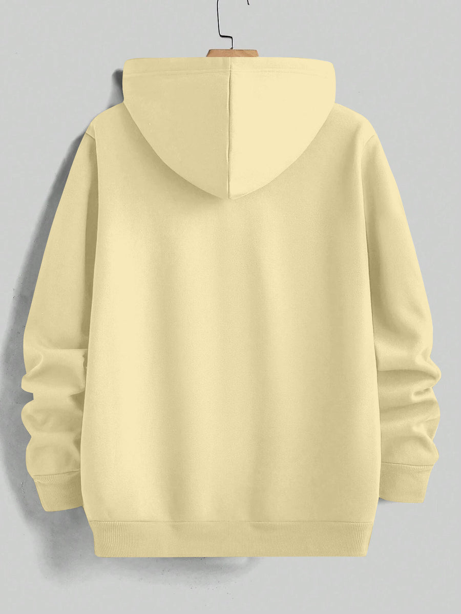 Retro Minimalist Cursive Small Print Men'S Hooded Sweatshirt Kangaroo Pocket Drawstring Hoodie Versatile Trendy Top - Apricot