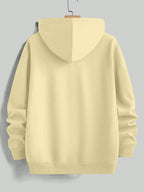 American High Street Handwritten Signature Hooded Sweatshirt for Men, Trendy Casual Pullover Top, Versatile Daily Wear, Slimming Long Sleeve Commuter Hoodie - Apricot