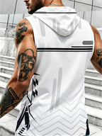 Men's Sports Hooded Sleeveless Top with Stylish Black and White Pattern Design Breathable and Comfortable Suitable for Fitness Training Daily Wear Trendy Personality Sports Clothing - Mixed colors
