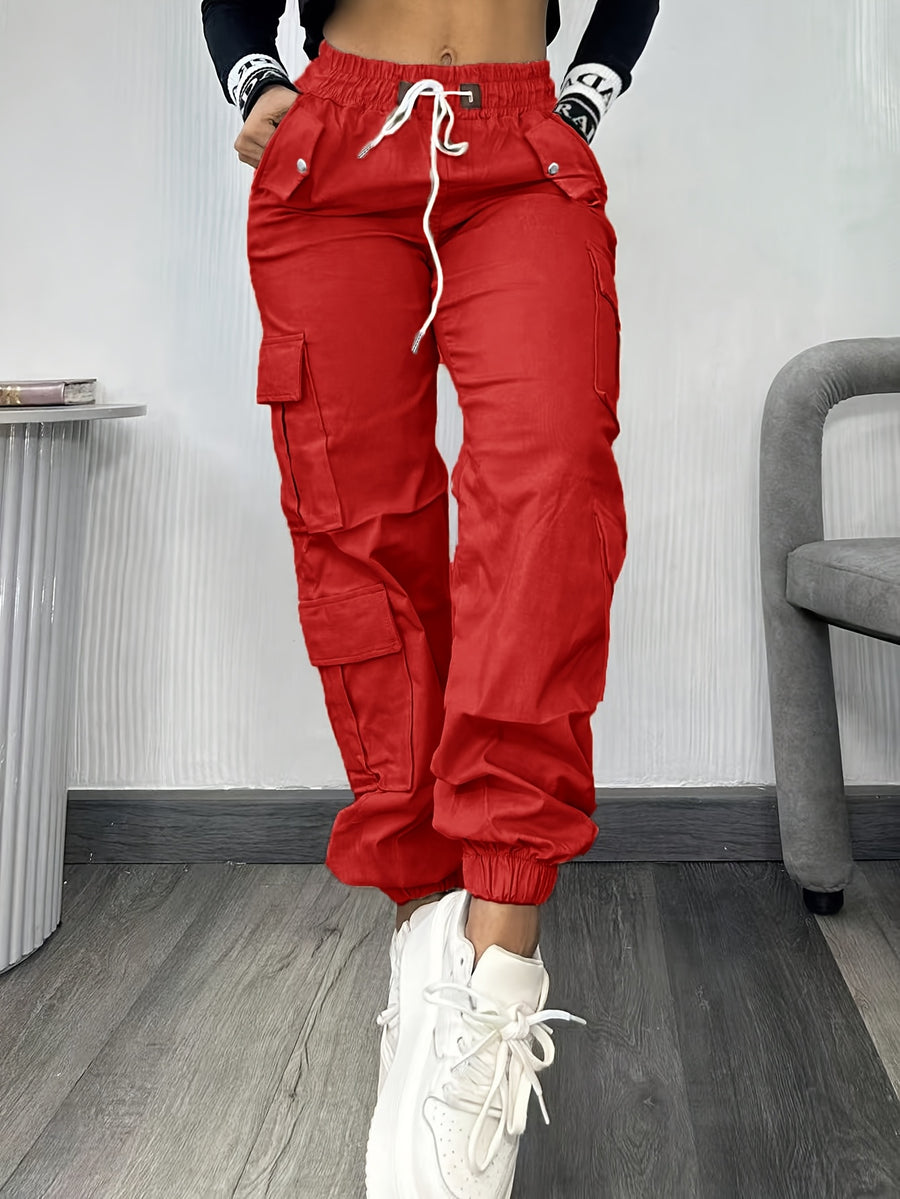 Christmas, Women'S Casual Drawstring Elastic Waist Jogger Pants, Minimalist Design Y2K Street Style Multiple Pockets Spring/Summer - Red