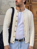 Autumn Winter New Solid Twist Texture Old Money Style Vintage Cardigan Long Sleeve Slim Outerwear Long Sleeve Short Sweater Knit Top Open Front Sweater - Apricot