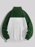Men'S Fleece Ethnic Style Webbing Color Block Stand-Up Collar Sweatshirt Warm Casual Jacket - White