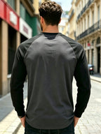 Men'S T-Shirt Casual New Daily Color-Block Long Sleeve Breathable Skin-Friendly Non-Sweaty Drop Shoulder Cut Visual Body Shaping Super Friendly Retro Contrast Design with Premium Aura Suitable for Sports Casual Daily Commuting Outdoor Activities Cas - Black+Dark Grey