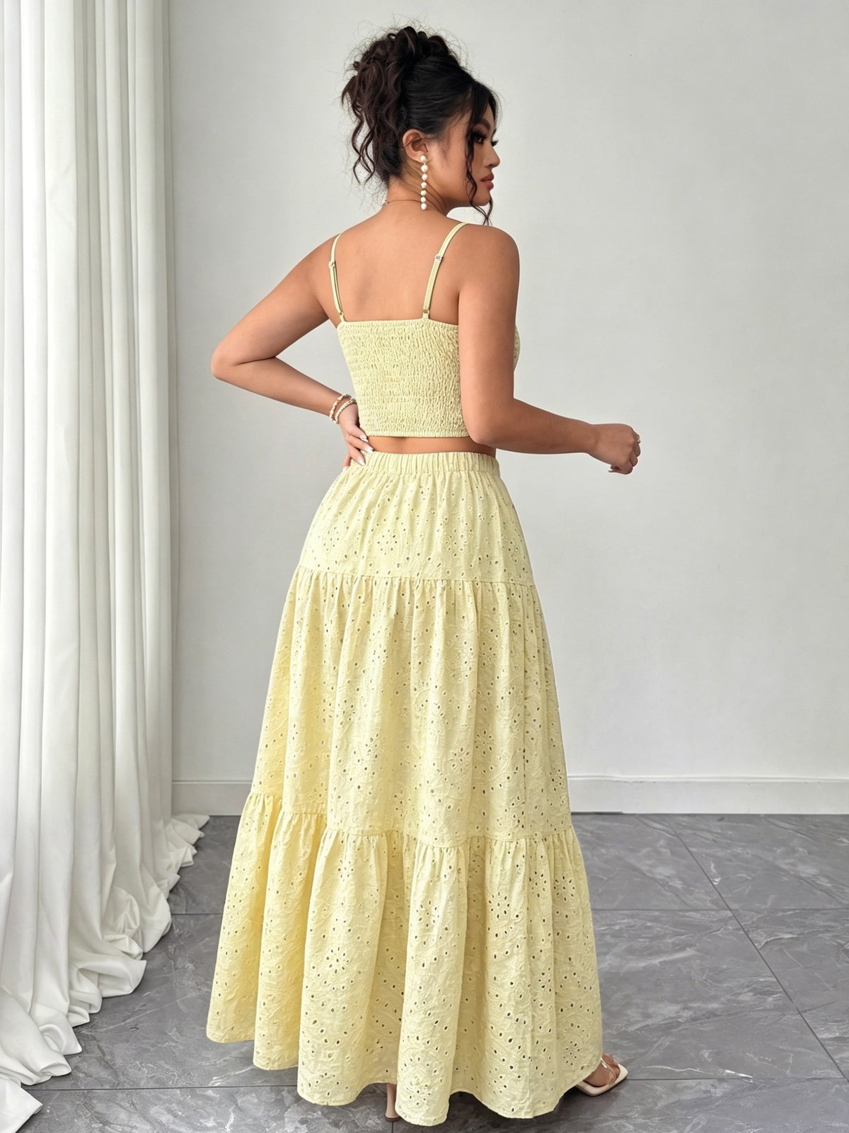 Two-Piece Embroidered Maxi Dress, Bohemian Style with Layered Ruffle Hem. Perfect for Dates, Vacations, Picnics, And Beach Outings. Comfortable And Versatile Women'S Dress - 【Light Yellow】