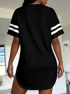 Summer New European and American Style Women S Print Loose Fit Casual Short Sleeve T Shirt Top - Black