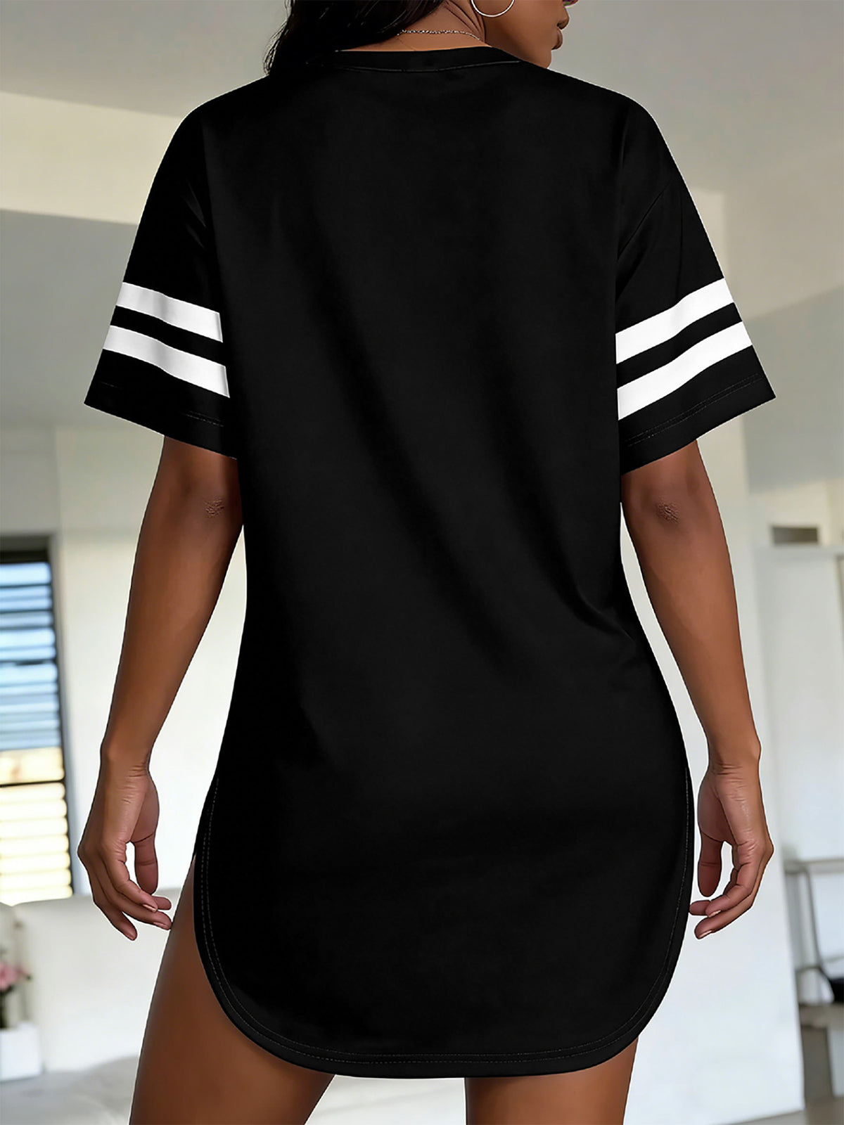 Summer New European and American Style Women S Print Loose Fit Casual Short Sleeve T Shirt Top - Black