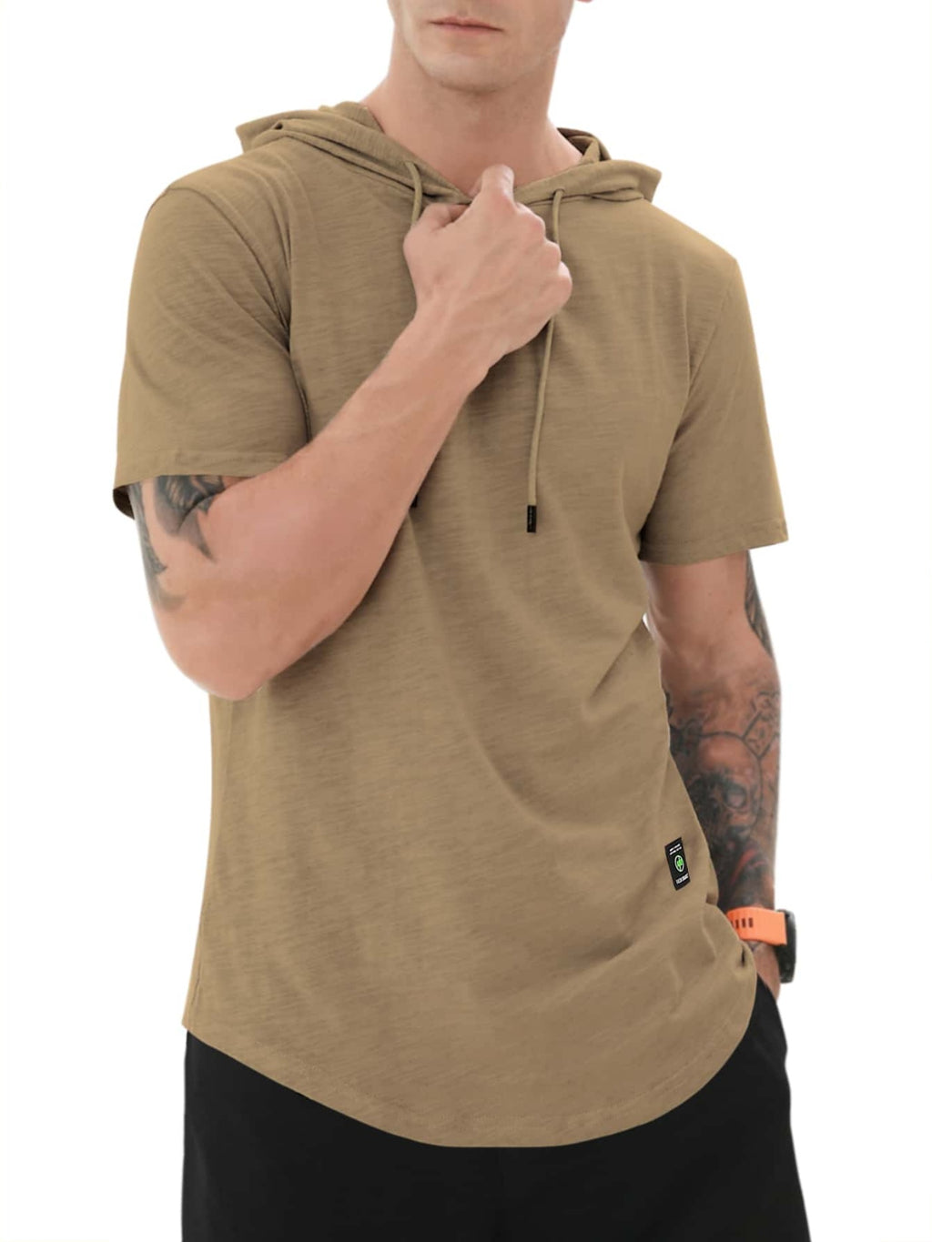 Men'S Short Sleeve Hoodie T-Shirt - Camel