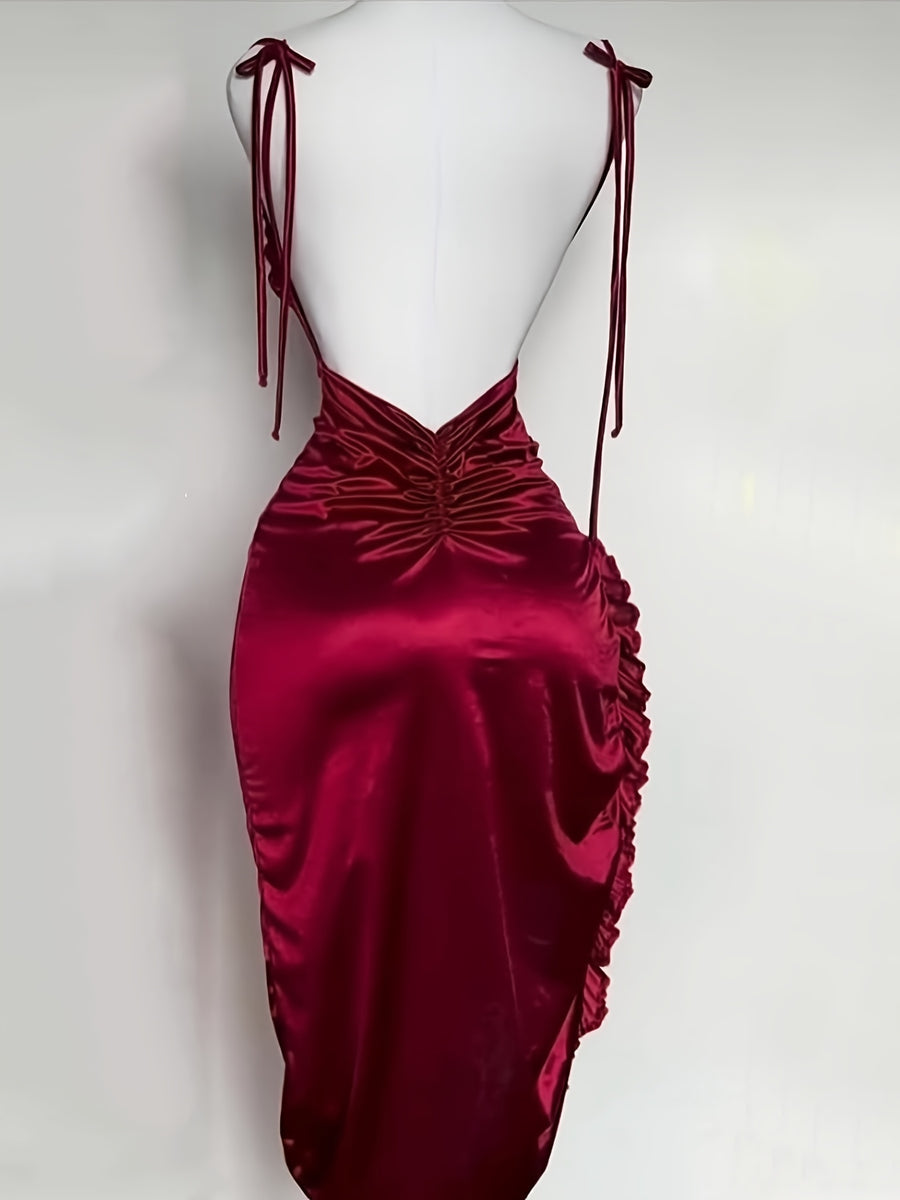 Y2K Asymmetrical Ruffle Dress, Suitable for Vacation Dresses, Easter Beachwear, Hawaiian Music Festival, Tropical Vacation Outfits, Christmas, Thanksgiving, New Year's Eve Party Dress, Niannian - Burgundy