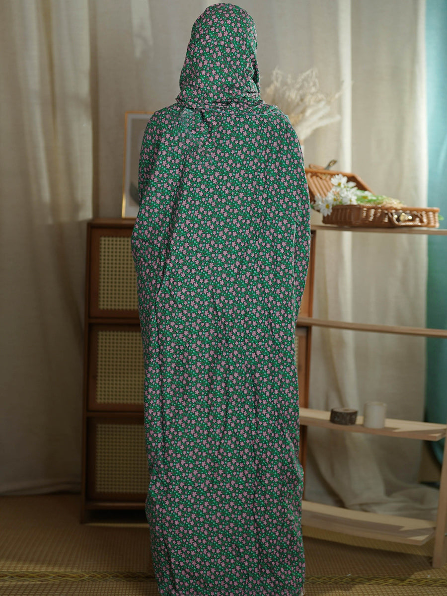 Ramadan Floral Pattern Modest Dress, Elegant Long Sleeve Loose With Hijab Modest Dress, Women's Clothing - Multicolor