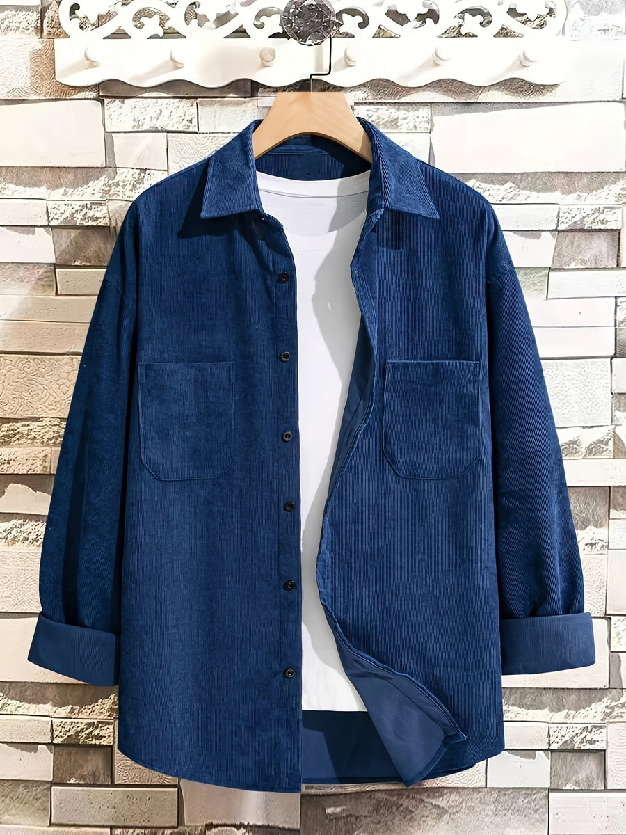 Men'S Double-Pocket Front-Button Shirt (T-Shirt Not Included) - Navy Color