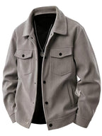 Men's Spring/Autumn Solid Color Long-Sleeve Functional Thermal Jacket, Corduroy Solid Color Jacket, Lapel Snap Button Closure Design, Upgraded Fabric, Multi-Functional Chest Pocket, Suitable for Daily Casual and Home Wear, Can Be Given as a Gift (Set - Grey+Apricot