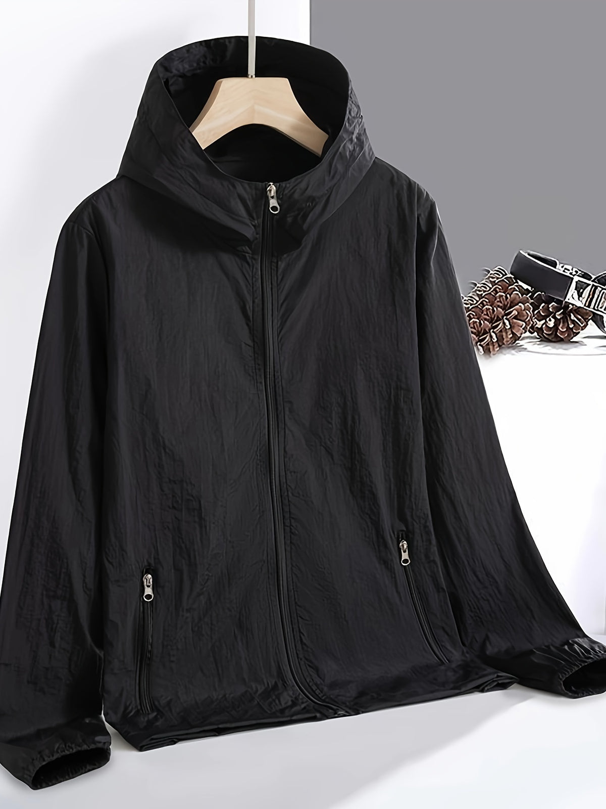 Summer Lightweight Cool Beach Ultra-Thin Fabric Breathable Quick-Dry Hooded Fishing Shirt Men Women Summer Solid Color Skin-Friendly Thin Breathable Couple Hiking Riding Mountain Beach Fishing Suit Cooling Shirt - Black