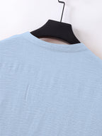 Men'S V-Neck Linen Long Sleeve T-Shirt, Loose Casual Pullover Top, Vacation Style Breathable Solid Color Beach Top - Blue