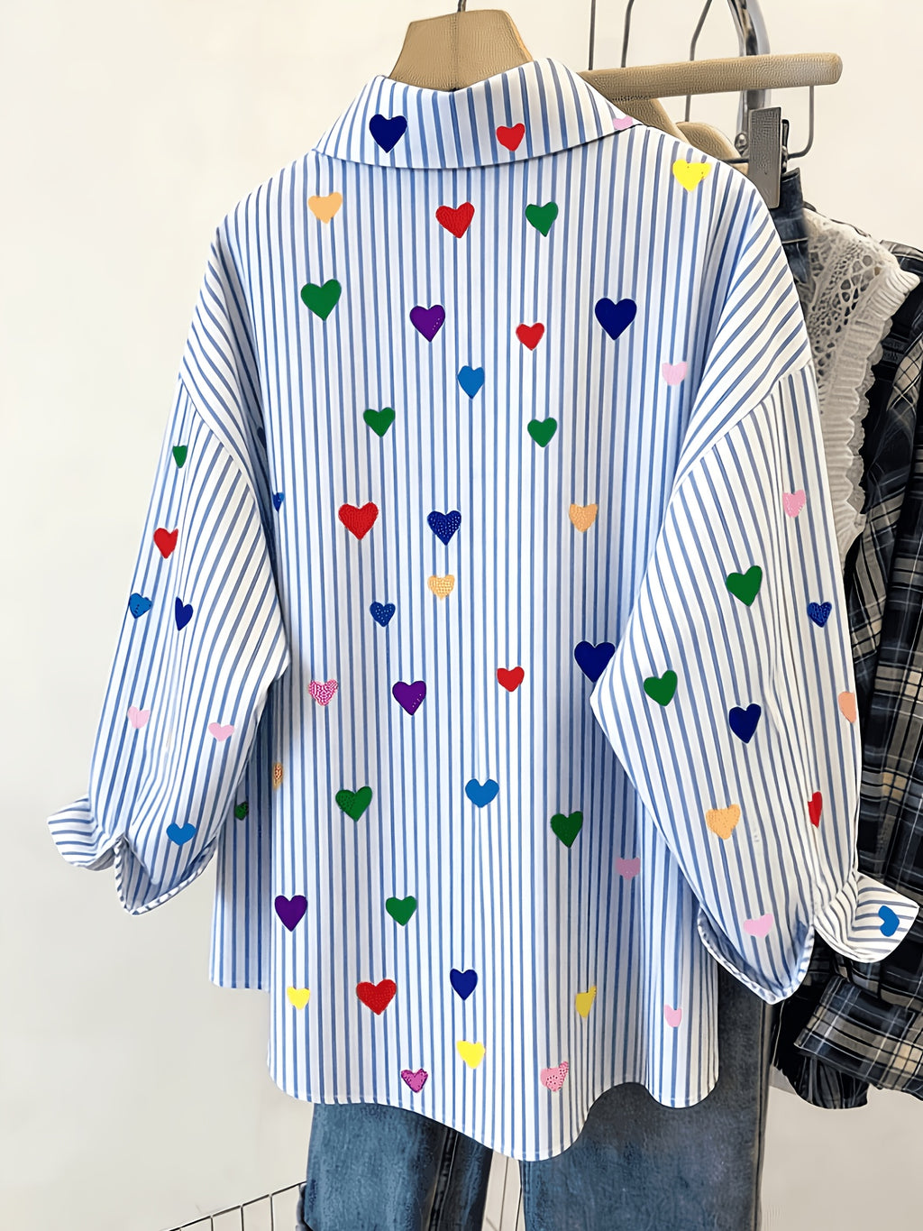 Ladies Striped Print Casual Long Sleeve Shirt - Mixed colors