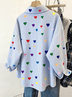 Ladies Striped Print Casual Long Sleeve Shirt - Mixed colors