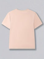 Women's Casual Short Sleeve T-Shirt - Smile Text & Geometric Print, Breathable Round Neck Summer Top, Machine Washable Regular Fit Tee for Casual Attire, Ladies Tshirts, Minimalist Design, Soft Fabric Material - Apricot