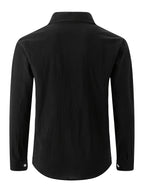 Men'S Linen Long Sleeve Collar Button-Up Shirt 3pcs Set, Casual Lapel Pocket Top, Lightweight Breathable Loose Fit, Suitable for Men'S Beach Vacation And Daily Wear - Mixed Color 1