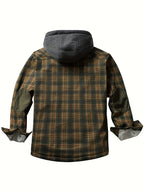 New European and American Style Autumn/Winter -Lined Casual Comfortable Men's Plaid Hooded Shirt Jacket - Olive