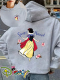 Genuine Women'S Summer Clothing, Snow White Wedding Theme Cartoon Pattern with Flowers And Text Decoration, Autumn Winter Fashion Fleece-Lined Hooded Sweatshirt, Women'S Printed Casual Elegant Top, Cute Top - Grey