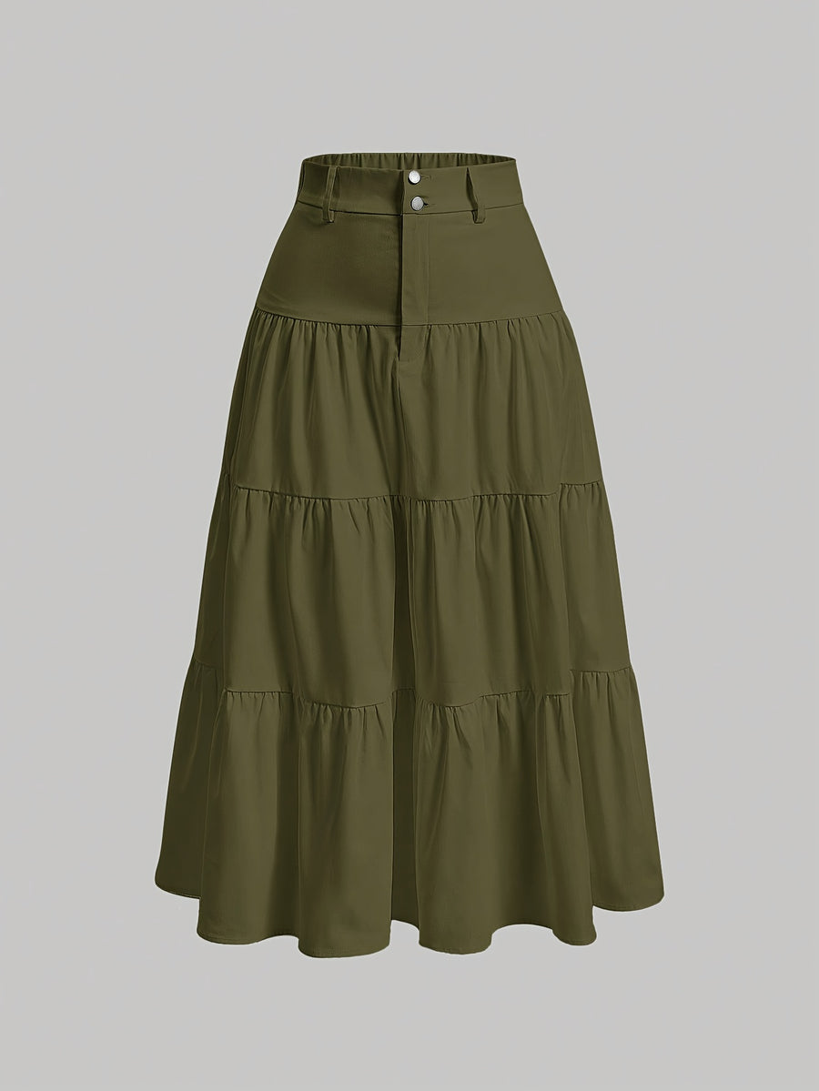 Women'S Solid High-Waist Half Skirt - Green