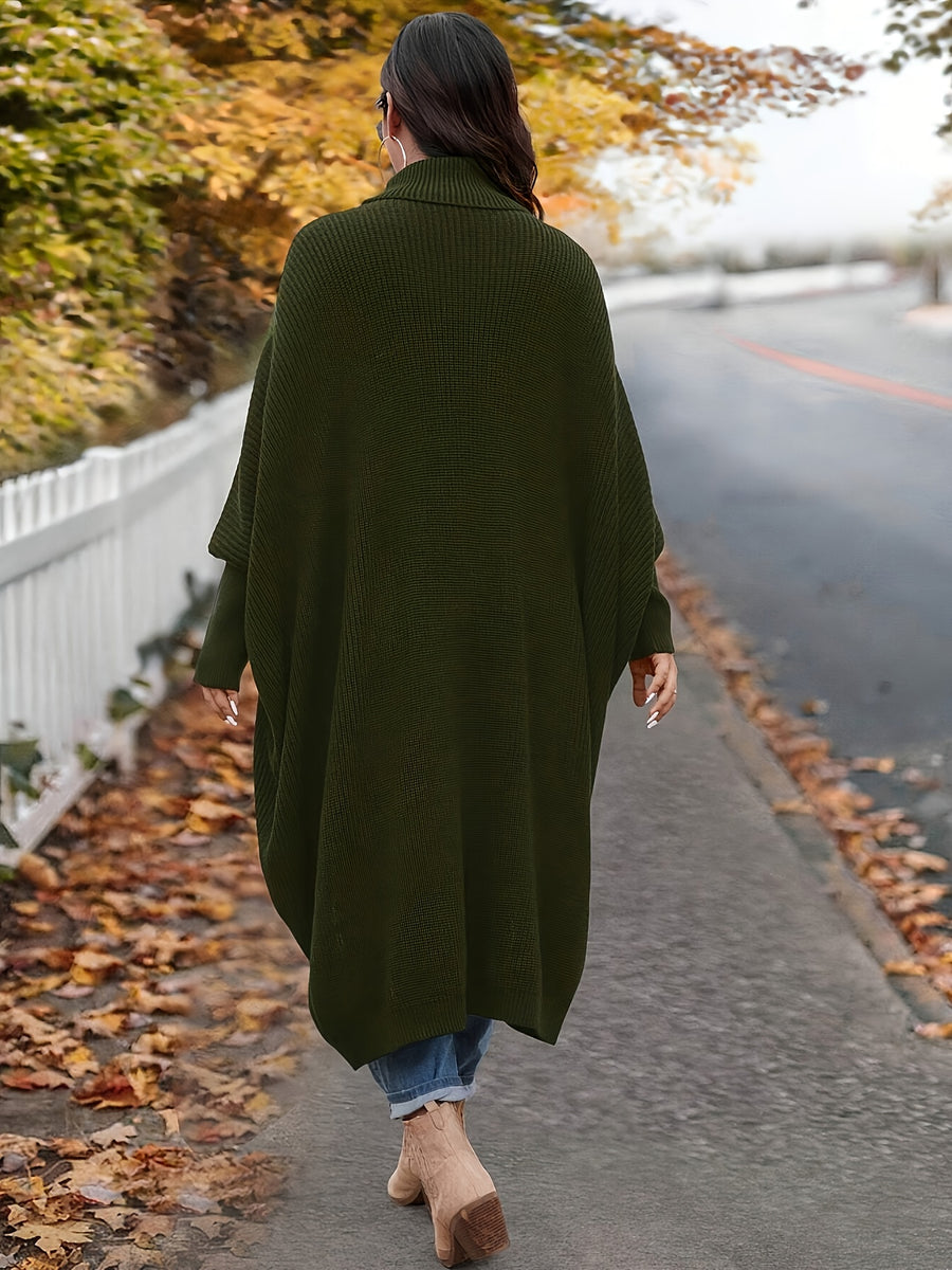Casual Sweater with Pockets and Asymmetrical Hem, for Parties, Music Festivals, Home Decor, Back-to- Events, Gifts, and Shopping. Winter Clothing, Autumn Sweater - Dark Green