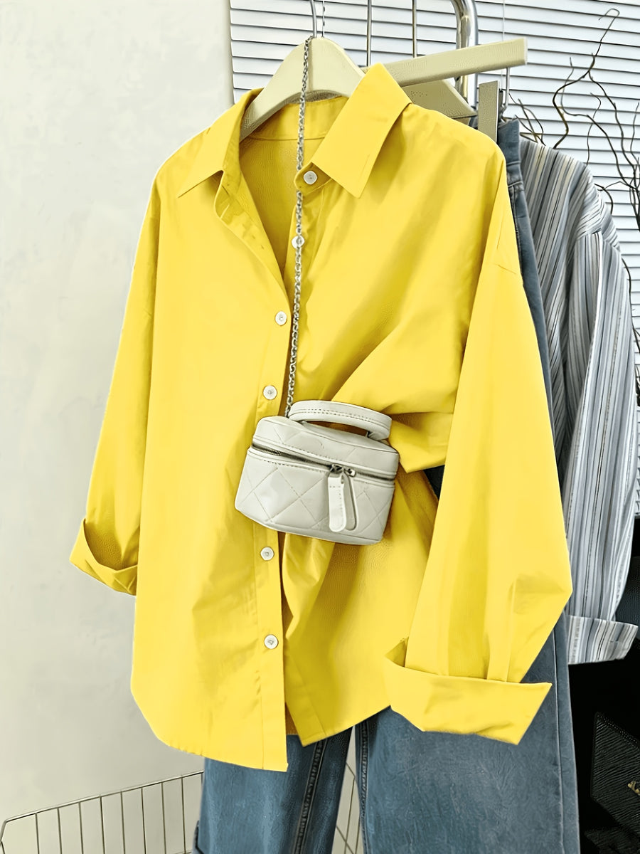 Solid Color Long Sleeve French Shirt for Women New Arrival - Yellow