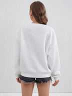 Letter Print Sweatshirt, Crew Neck Casual Sweatshirt for Winter & Fall, Women's Clothing - White