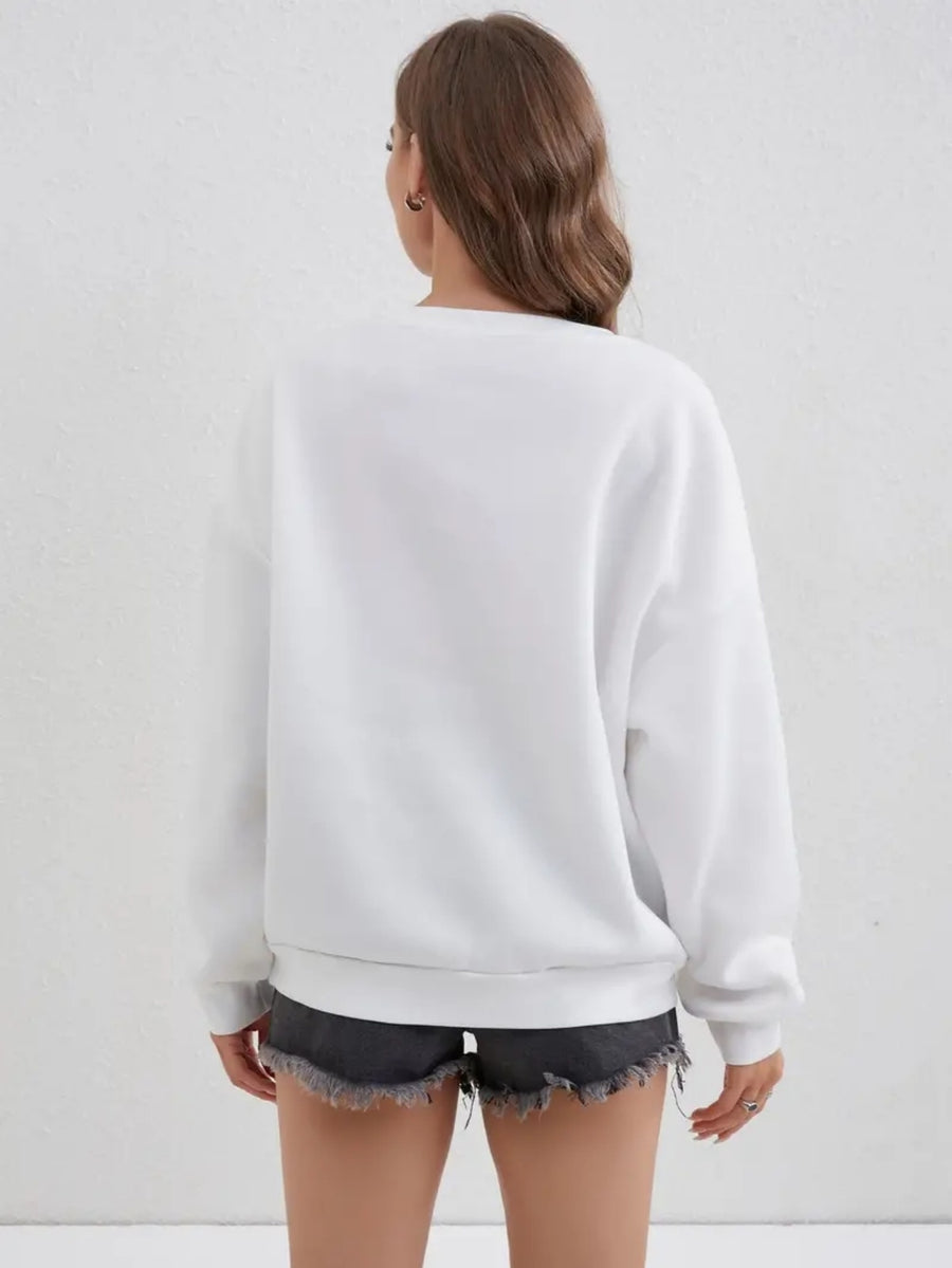 Letter Print Sweatshirt, Crew Neck Casual Sweatshirt for Winter & Fall, Women's Clothing - White