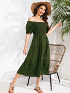 A Solid Color Elegant Dress That Fits The Whole Body. - Olive Green