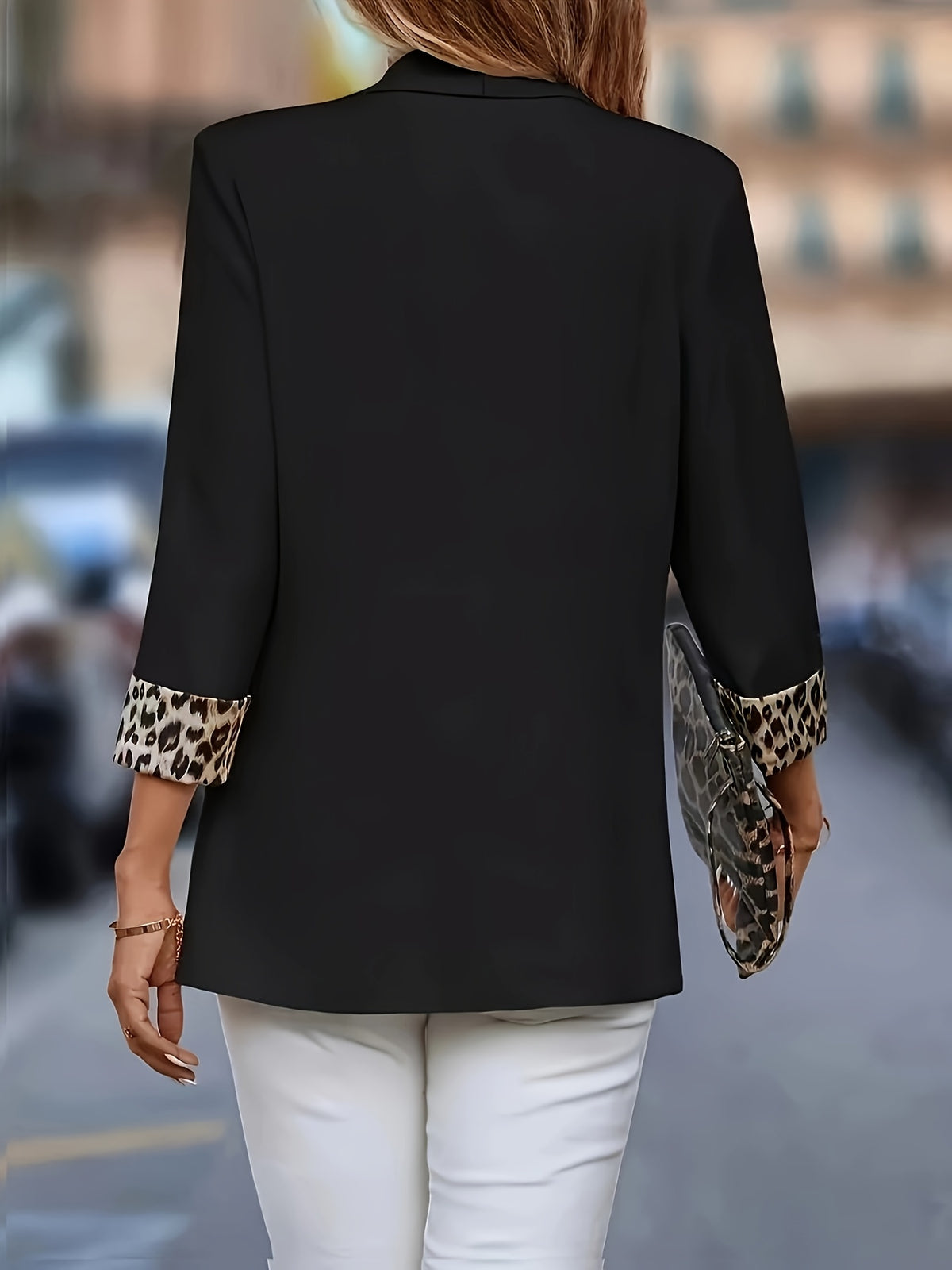 Women'S Casual Solid Color Blazer - Black