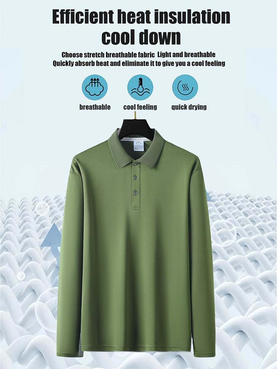 Spring And Autumn Explosive Value Three-Piece POLO Collar Long-Sleeved Top for Men, Stylish, Easy And Versatile, Solid Color Design, Multi-Color Optional Sports And Casual, Soft And Comfortable, Jumper, 220G/Square Meter Fabric Weight - 3 Pieces Green