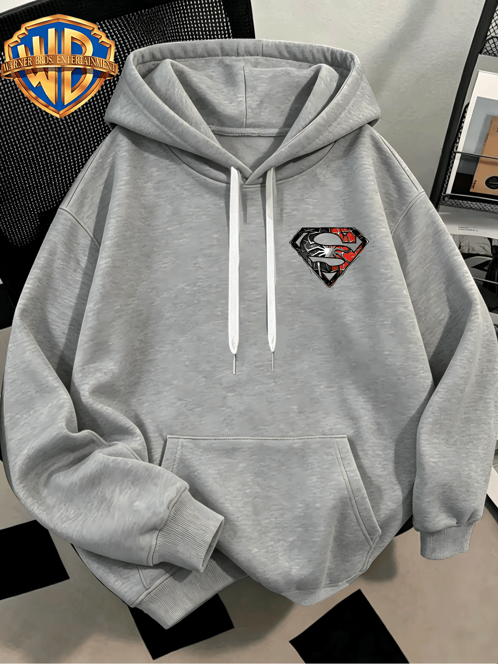 [Authorized by Warner Genuine] Fashion Hip Hop Print Fashion Brand Fashion Casual Versatile Sports Drawstring Pocket Hooded Men's Sweater, Men's Autumn and Winter Cute Casual Style, Sports Style Fashion Loose Hoodie, Daily Casual Wear. - Light Grey