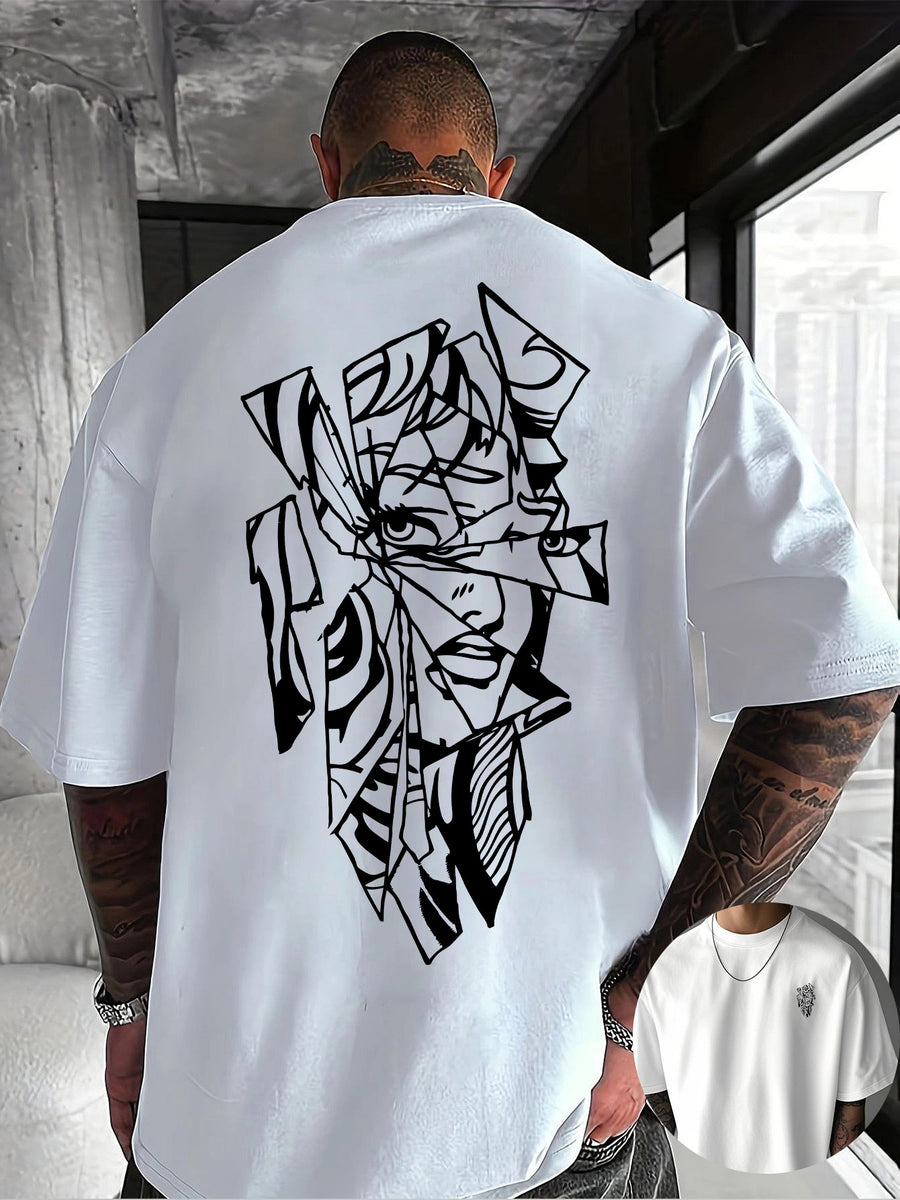 Creative Front and Back Printed Graphic Crew Neck T-shirt, Pure Cotton Summer Trendy Fashion Short Sleeve, Casual Daily Style Top, Essential for Outings and Leisure, an Excellent Gift Choice - White