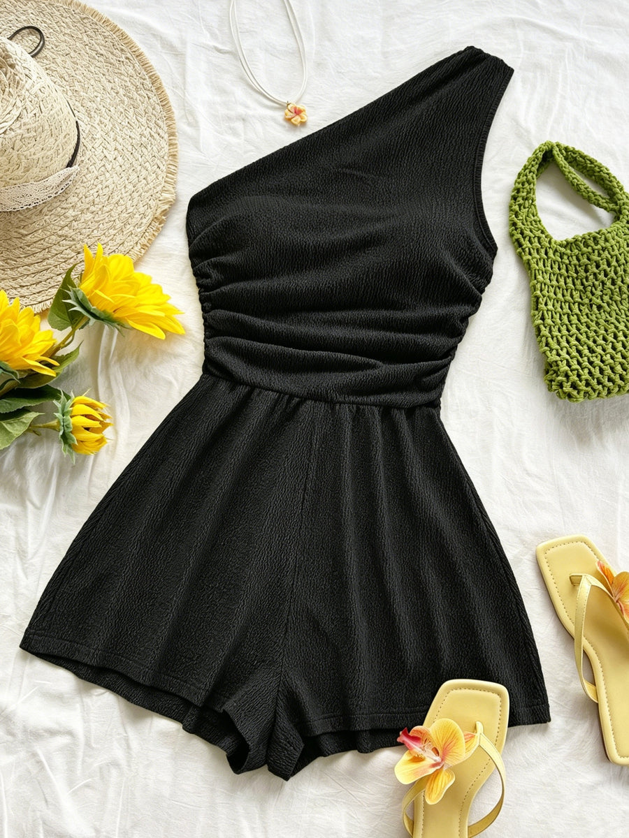 New Korean-Style Niche Jumpsuit for Women, Pure Alluring Vibe Strapless Fashionable A-Line Spicy Short Jumpsuit for Vacation Trips - Black