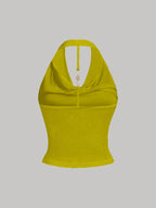 White Halter Neck Strapless Tank Top, Women's Solid Color Sexy Sleeveless Outerwear Top - Matcha Color