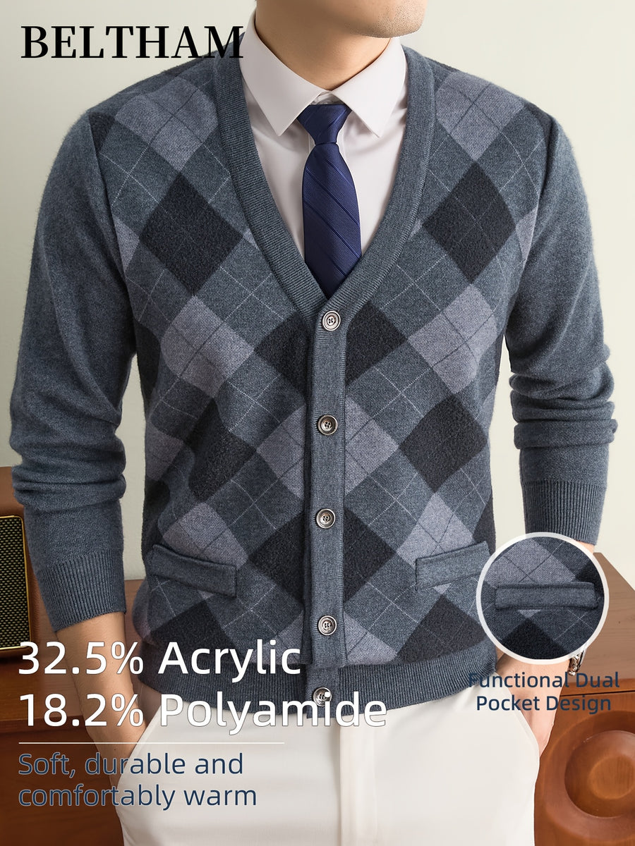 New Autumn Winter Men Thick Knit Cardigan, Ideal Gift for Dad & Husband, Button Design with Pockets, Cold Resistant Warm Sweater, Minimal Elegant Versatile Knit Cardigan Coat for Daily Outdoor Business Casual Camping Wear - Light Grey