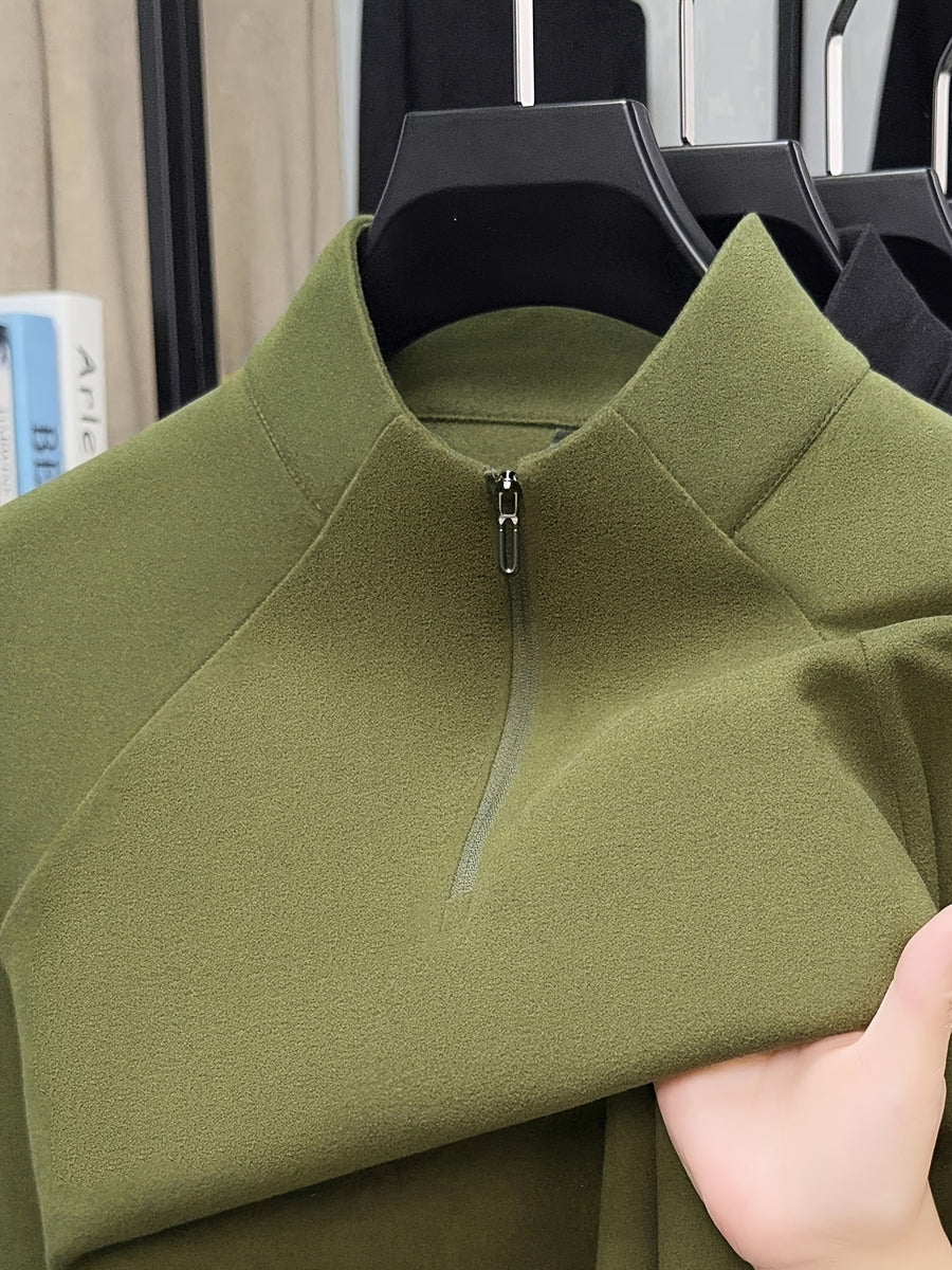 Fathers Day Gift for Men 2026 Early Spring New Half-Zipper Solid Color Men'S Sweatshirt, Easy And Atmospheric Comfortable Breathable, Daily Commute Casual - fern green