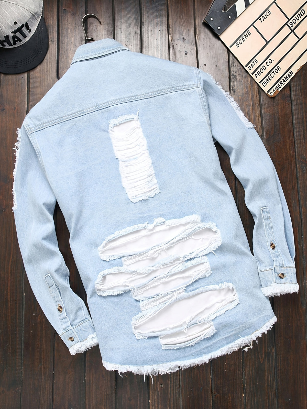 American Retro Distressed Denim Long Sleeve Shirt Men'S Summer Spring Thin Washed Cargo Jacket Men'S Loose Long Sleeve Shirt - Bright Steel Blue