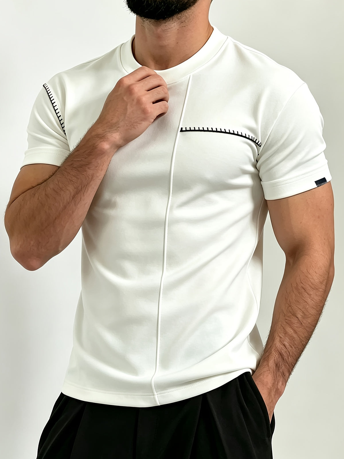 Men'S Casual Sports T-Shirt Embroidered Short Sleeve T-Shirt Men'S Summer Trendy Round Neck T-Shirt Short Sleeve Men'S Ethnic Style Top - White