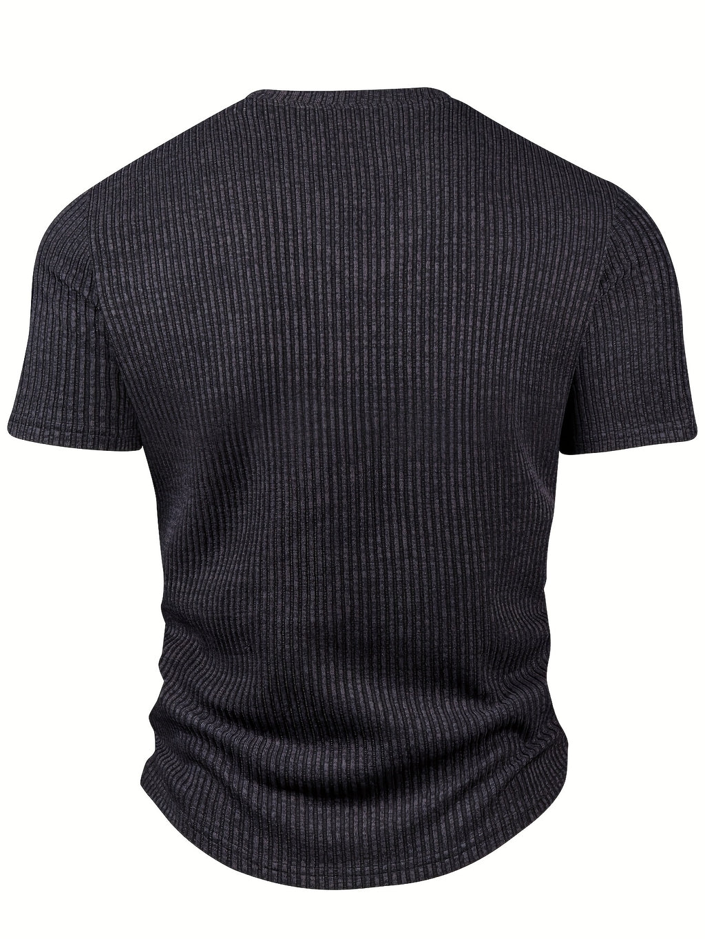 Men'S Fashion Top for Spring And Summer, Outdoor Casual Textured Ribbed Fabric, V-Neck Short-Sleeve Henley Shirt - Black