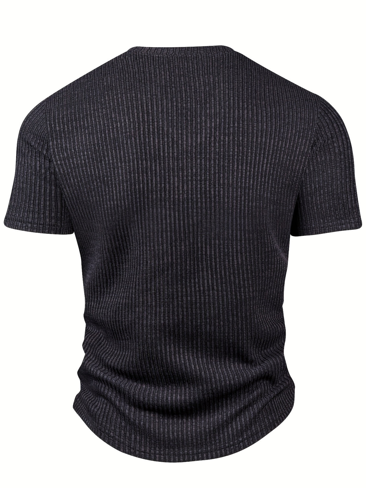Men'S Fashion Top for Spring And Summer, Outdoor Casual Textured Ribbed Fabric, V-Neck Short-Sleeve Henley Shirt - Black