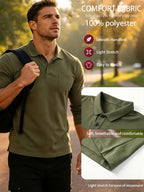 2pcs Men'S Long Sleeve Polo Shirt with Chest Pocket Design, Soft, Smooth, Wrinkle-Resistant And Casual Button Neck T-Shirt, Suitable for Spring And Autumn Wear, Lightweight Daily Commuting, Outdoor Sports, Business Basic Clothing - Black+Green